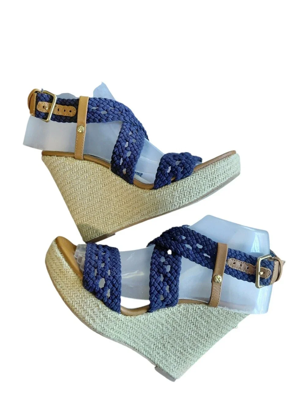 Lilly Pulitzer Blue Braided Platform Espadrille Wedge Sandals Size 6.5